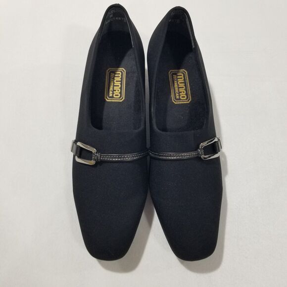 Munro Shoes Womens 7.5M Cindi Slip On Loafer Heel M207487 Black Fabric - Picture 2 of 10